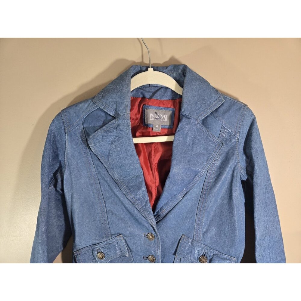Women's Wilson's Blue Leather Jacket, Size M, RN 69425 - Picture 6 of 12
